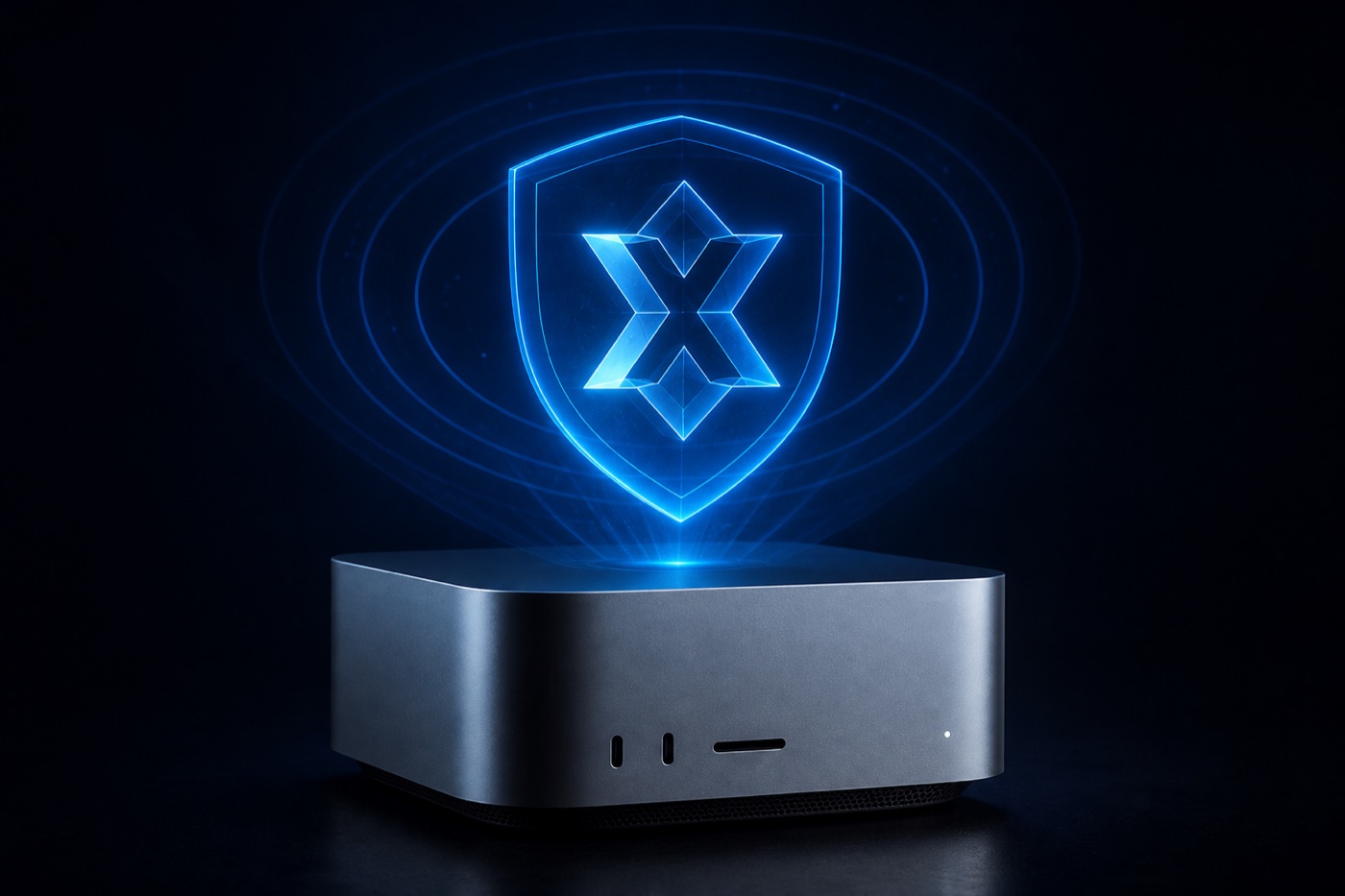 Xyrra Machine with a glowing shield representing on-device privacy